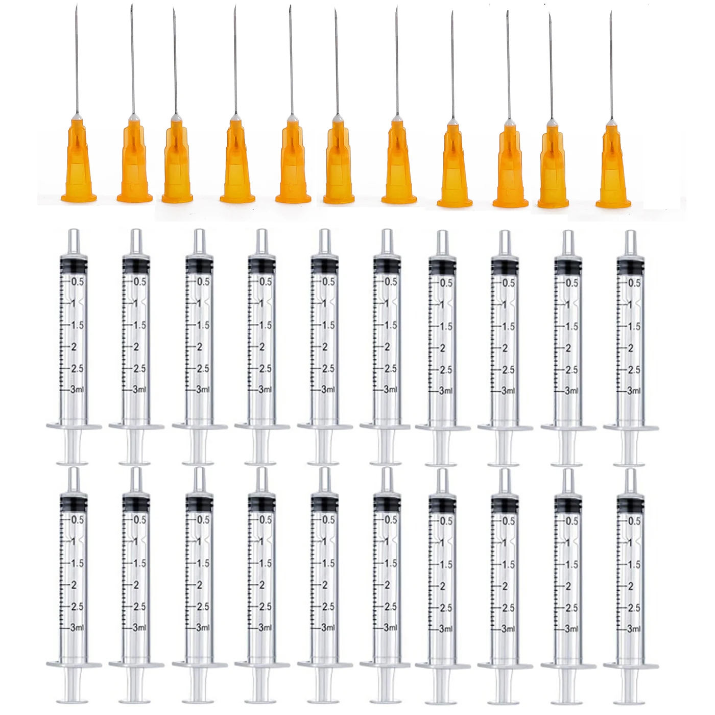 3ml Syringes + 25G 20MM Injection Needles Drawing Needles Injection ...
