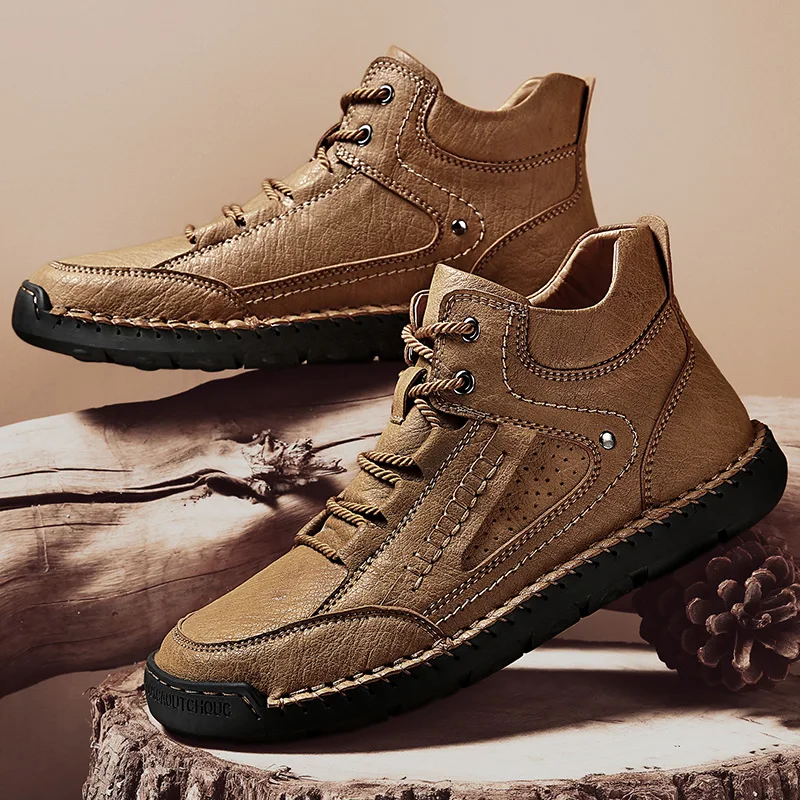 

Winter Men Ankle Boots Fashion Leather Casual Shoes Outdoor Hiking Non-slip Warm Handmade Comfortable Motorcycle Designer Shoes