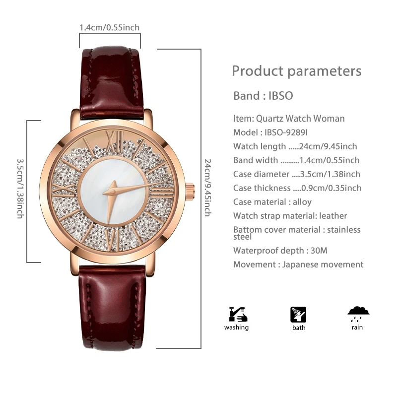 Original Women Watches Red Leather Sparkling Dia Luxury Golden Female Quartz Hand Clock Steel Waterproof Brand Lady Wristwatch