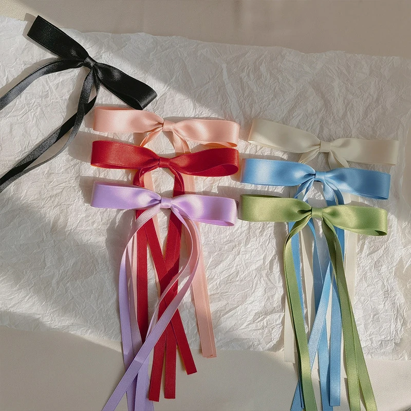 1PCS Solid Color Hair Clips For Girls Double Layer Ribbon Bow Ponytail Clip Braided Long Ribbon Hair Barrettes Hair Accessories