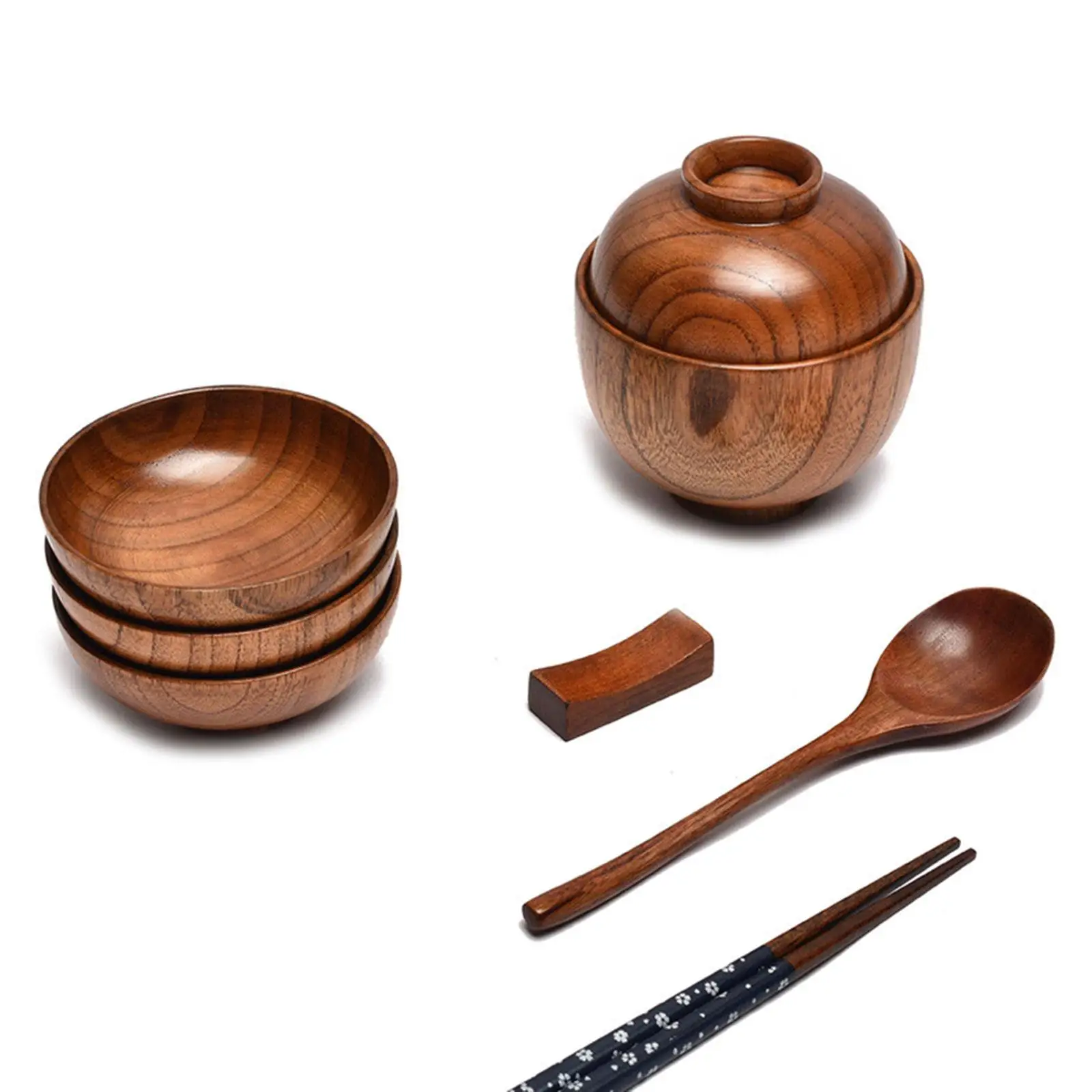 Wooden Bowl With Lid Rice Serving Bowl Food Container Tableware Food Utensil
