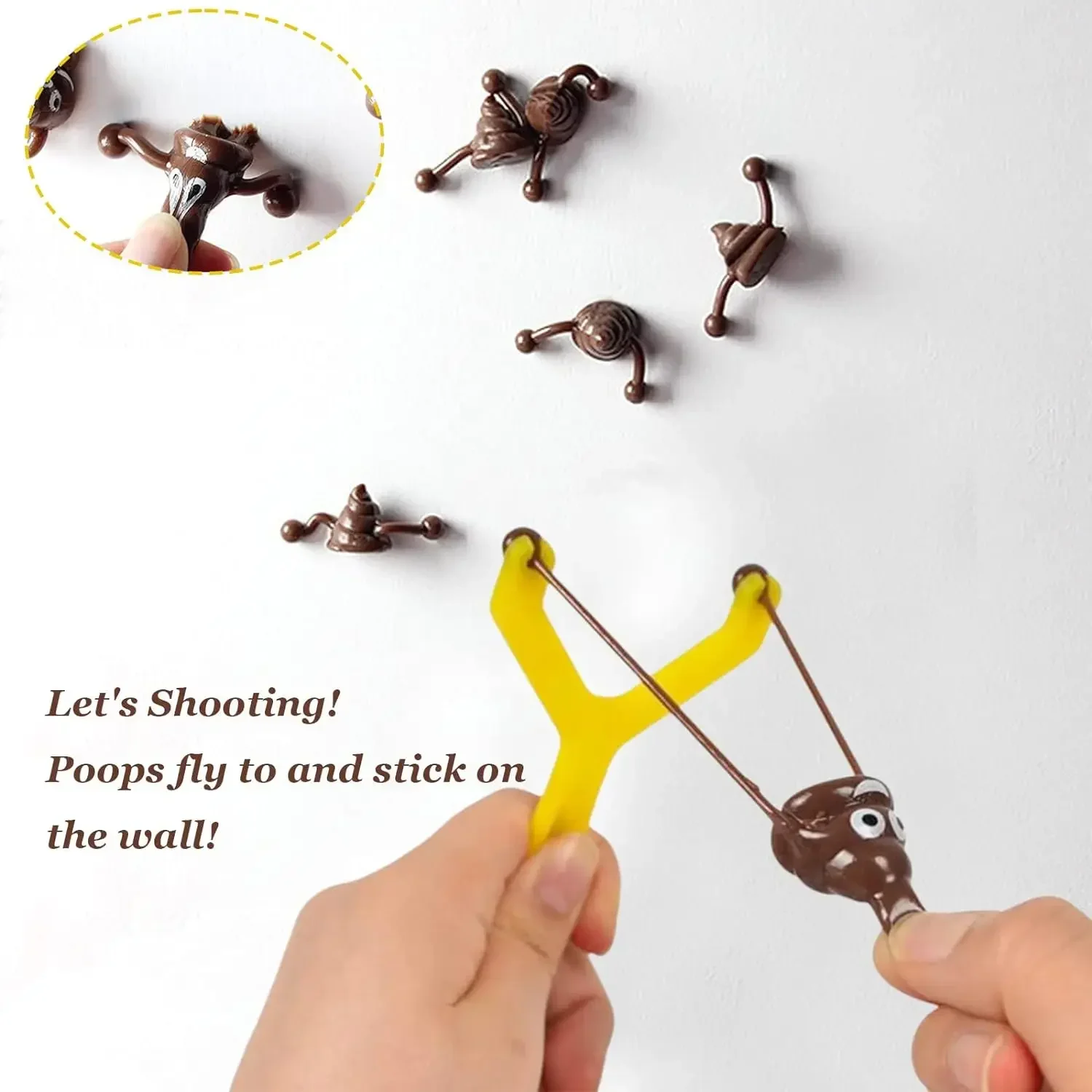 12pcs Mini Rubber Slingshot Poop Slingshot Toy Flying Poop Toys Smiling Stretchy Toy Stress Relief Gift Kids Adult Party