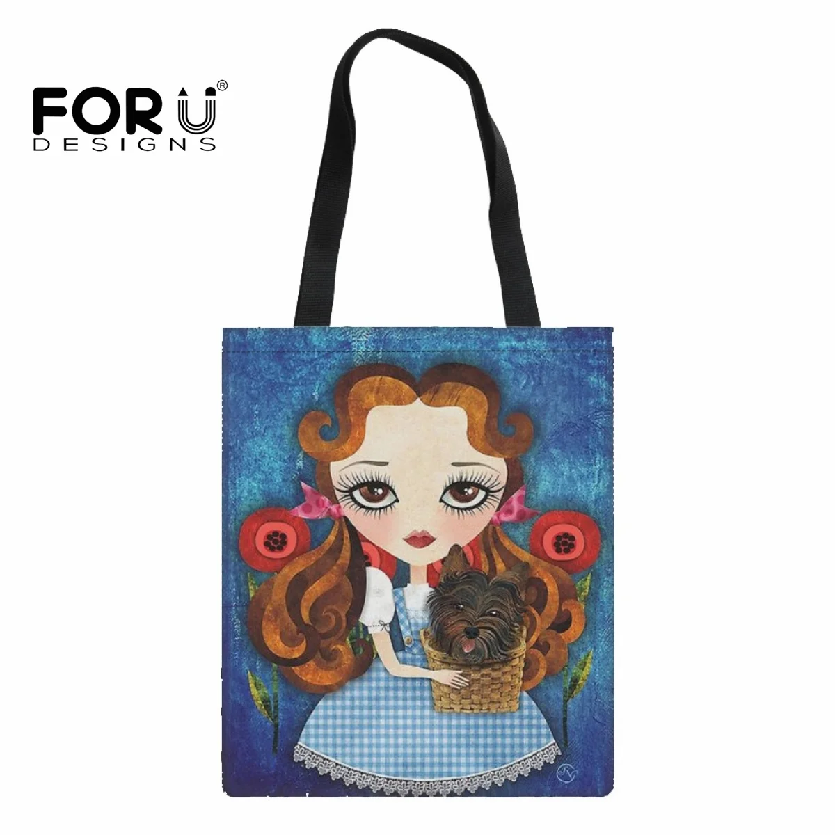 

FORUDESIGNS, Готическая мультяшная Холщовая Сумка для покупок для девочек, милые сумки, сумочки, сумки для продуктов, экологичные сумки для хранения