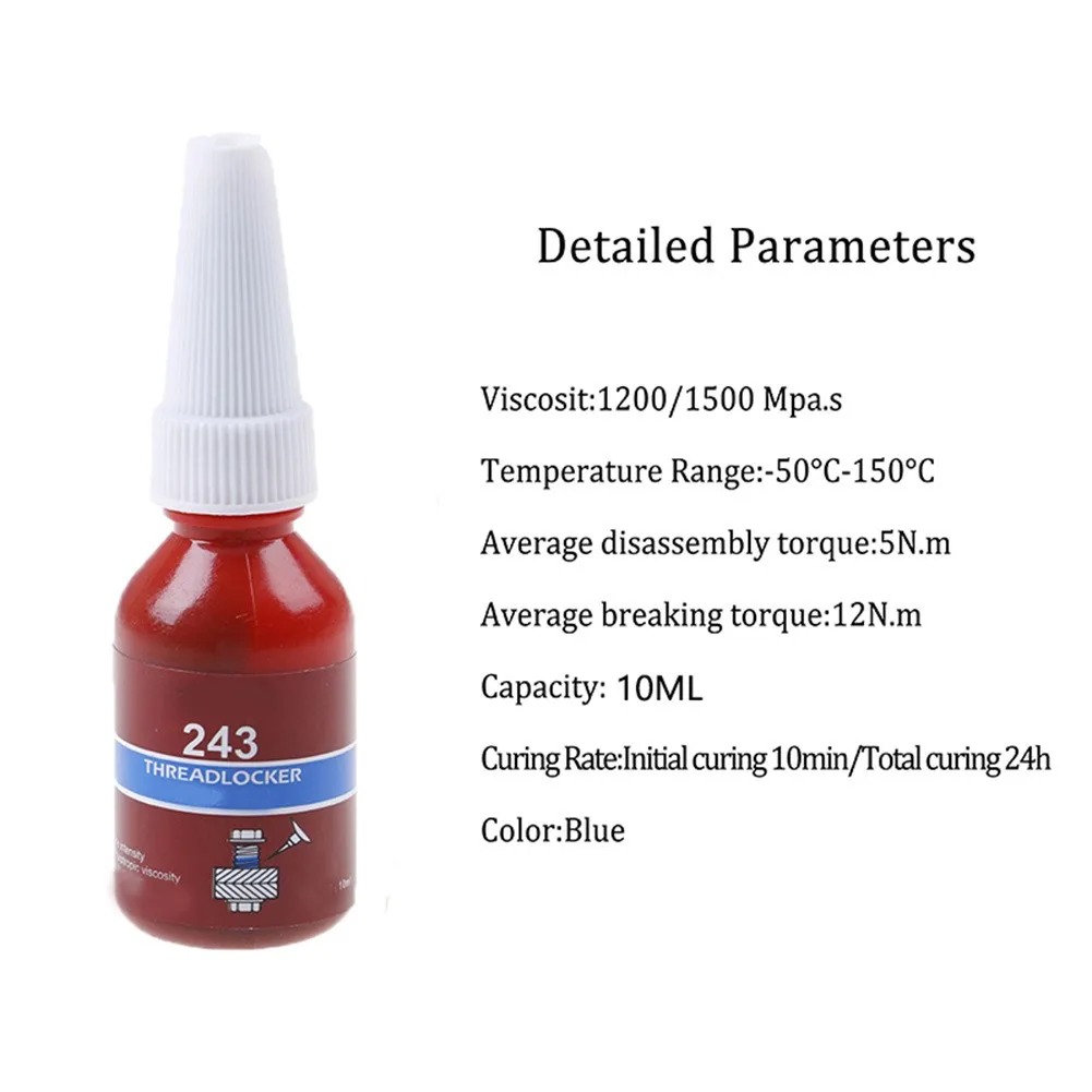 Anaerobic Glue Threadlocker Glue Liquid Glue 10ml Medium Strength Anaerobic Threadlocker Quickly Cured Glue 243 222-277 For Locking Sealing Threads Below M20
