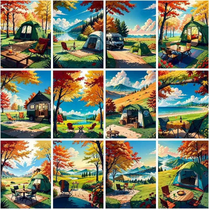 

CHENISTORY Painting By Number Picnic Scenery Drawing On Canvas HandPainted Art Gift DIY Pictures By Number tent Kits Home Decor