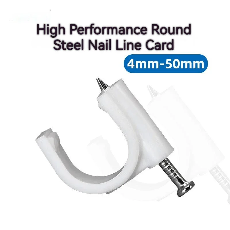 Round Cable Clips 4~16 mm C Shaped Management Nylon Carbon Steel Nails Line Cord Tie Circle Wire Wall Holder 100PCS