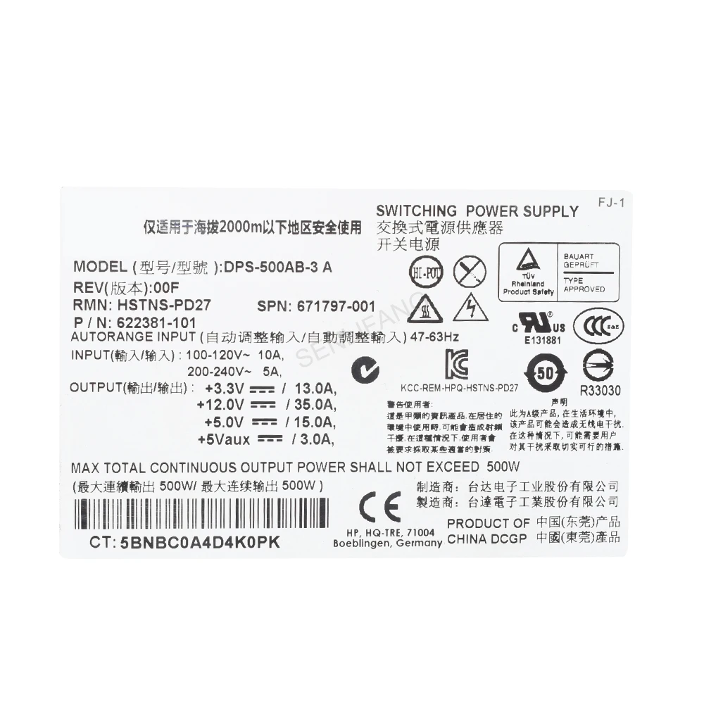 Max 500w Fonte de Alimentação Bem Testado Psu para o Prolíant Dl160 g8 Gen8 Dps500ab3 a Hstns-pd27 671797001 622381101 - Imagem 3