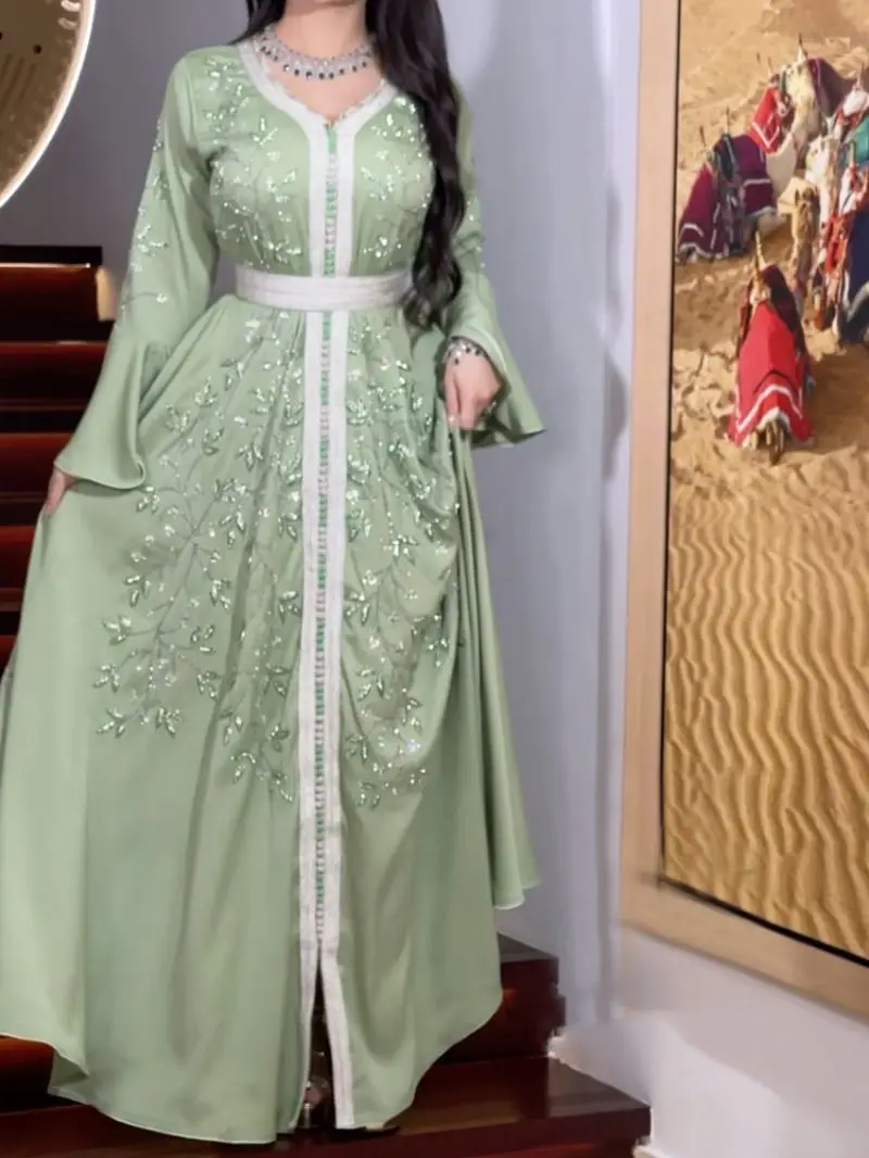 India Turkey Abaya Dubai Muslim Dress Elegant Diamond Wedding Evening Party Long Dresses for Women African Islamic Kaftan Robe