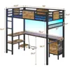 Twin Loft Bed with L-Shaped Desk,Metal Twin Size Bed Frame with LED Lights & Charging Sation3Fabric Drawers2Tier Storage Shelves 3