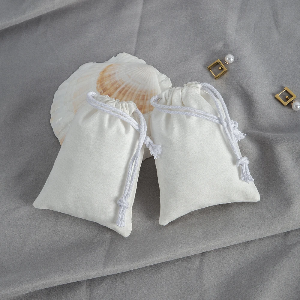 Cotton Drawstring Bags White 7x9cm 9x12cm 10x15cm 13x18cm 15x20cm Earrings Jewelry Pouches Gift Packing Bag