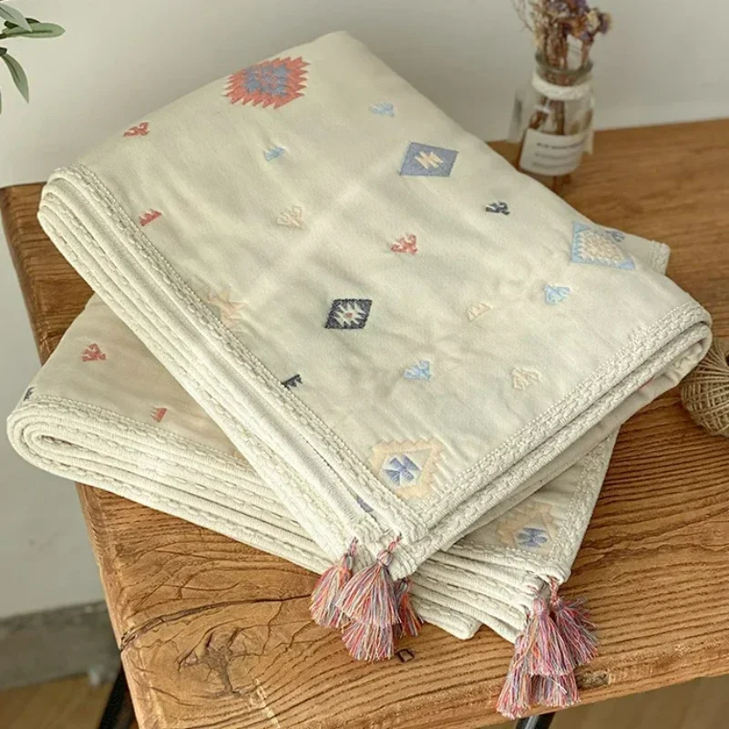 90x110cm Retro Cotton Quilt Baby Blanket Bohemian Japanese Children Air-conditioning Newborn Plain Bedclothes