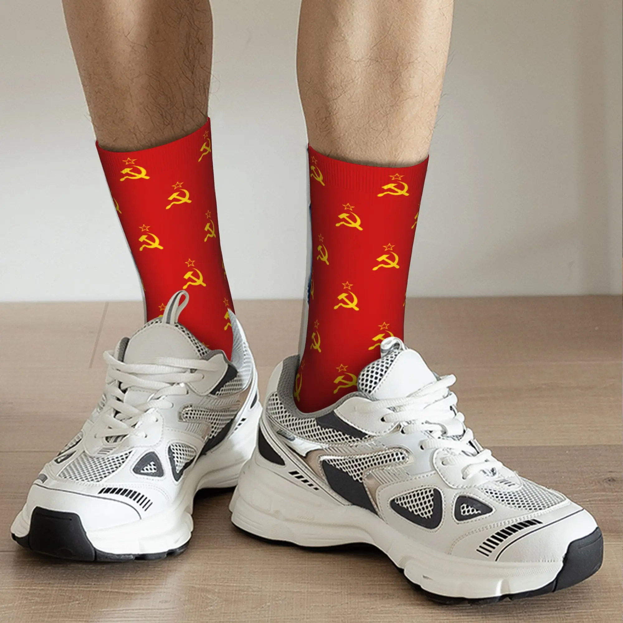 Retro Soviet Flag Crew Socks - Warm Fashionable Hammer and Sickle Design