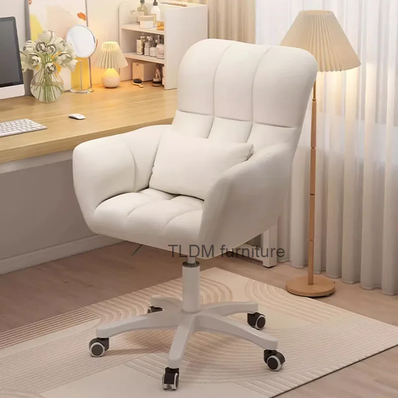 

Luxury Back Office Chair Wheels Glides Home Comfy Study Chair Girls Dormitory White Sillas De Oficina Furniture Decoration