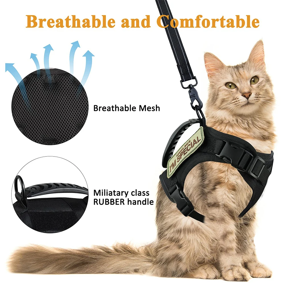 Tactical Cat Harness Leash with 2 Patches Set Puppy Vest For Military Small Dogs Pet Harnesses Working Training Cats Accessories 5