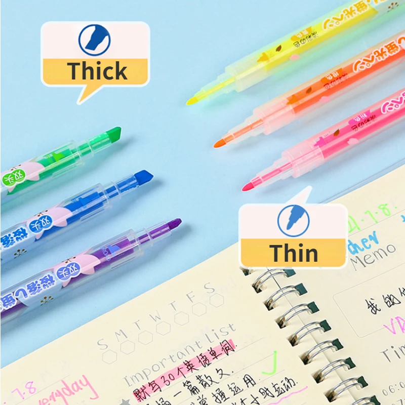 6PCS Pastel Highlighters Fluorescent Color Pen Highlighter Stationery Kawaii Supplies Marker Pens Colored Markers Cute Pencils