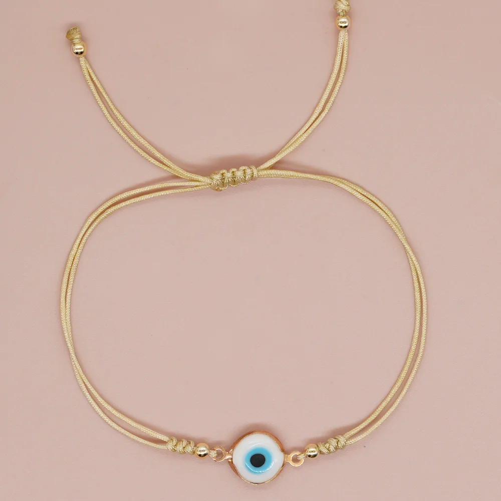 Evil Eye Bracelet, Friendship Cord Bracelet, Gold Charm Adjustable Bracelet,  Cord Bracelet, Mothers Day Gift, Easter Gift for Her 