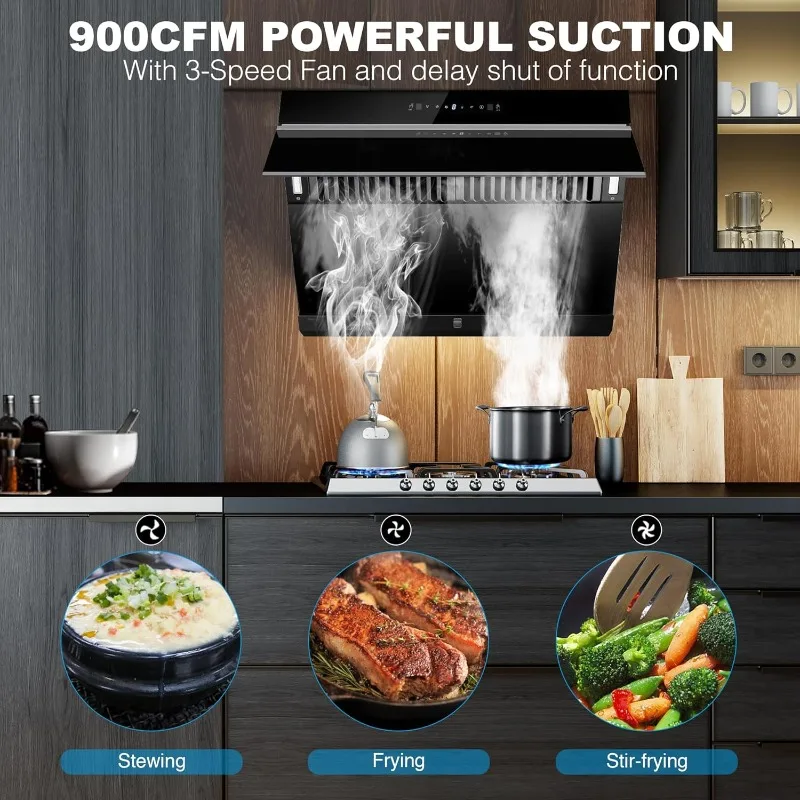 Under Cabinet Range Hood 30 inch,Wall Mount Kitchen Hood 900 CFM with Heating Auto-cleaning Function, Gesture& Touch Control 2