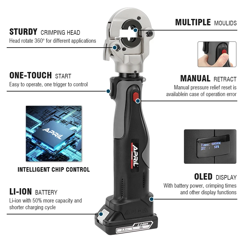 PA-1632 High Power Hydraulic Mini Battery Powered Pipe Crimping Tool Li-ion Rechargeable Tool Stainless Steel Pipe Crimper wire crimping tools