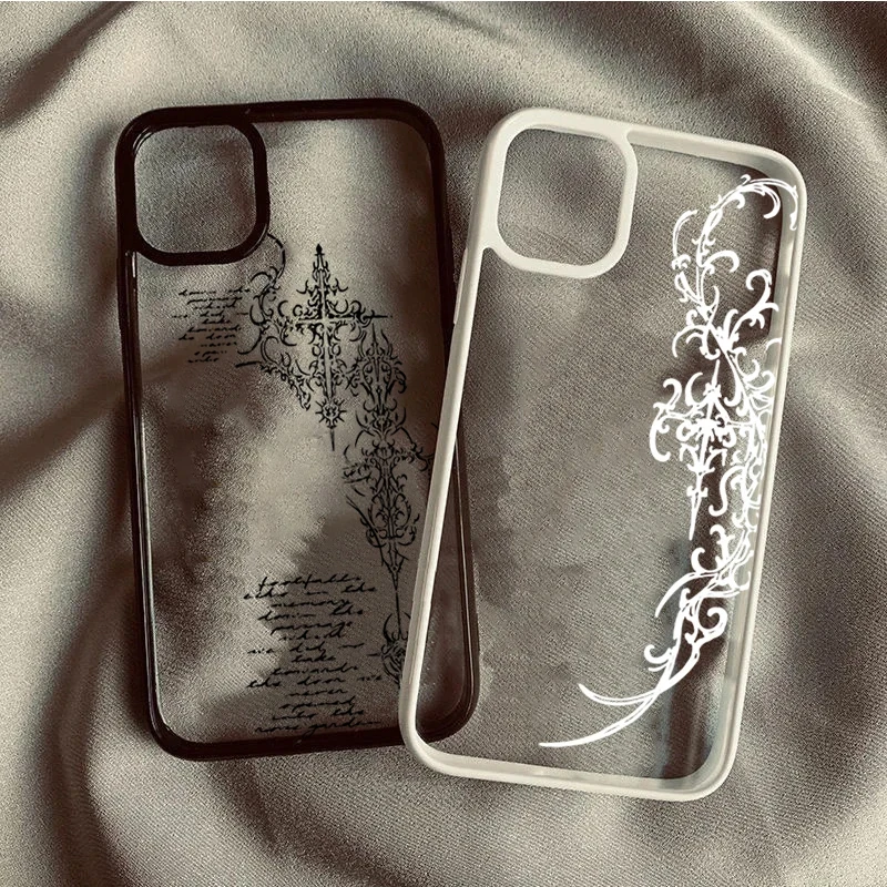 Gothic Cross Vine Transparent Phone Case for iPhone 17 16 15 Pro 14 13 11 12 Pro Max Air 16E X XR XS Max 7 8 Plus SE Back Cover 2