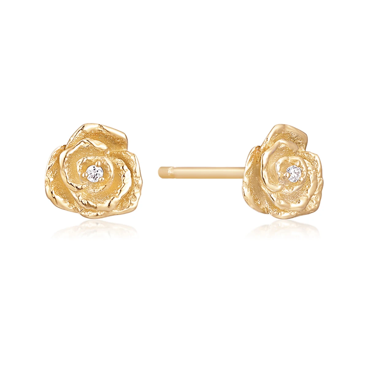 

Fine Jewellery Hypoallergenic Retro Sweet Camellia Flower Earring 14k Solid Gold Diamond Love Rose Stud Earrings For Women Gift