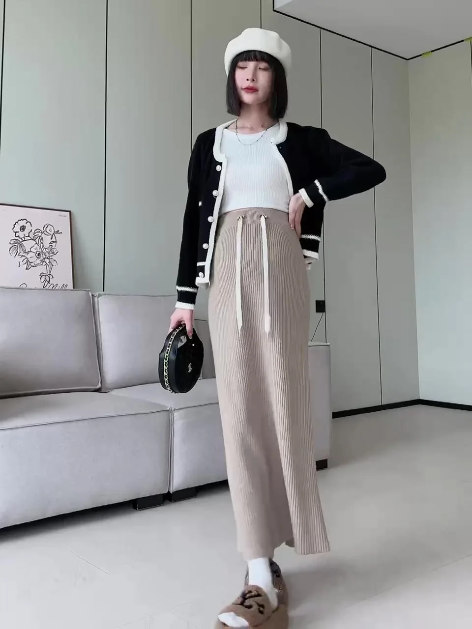 Autumn Winter Thick Knitted Long Skirts Maternity Drawstring Slim Fit Pencil Back Splits Bottoms for Pregnant Women Prgenancy