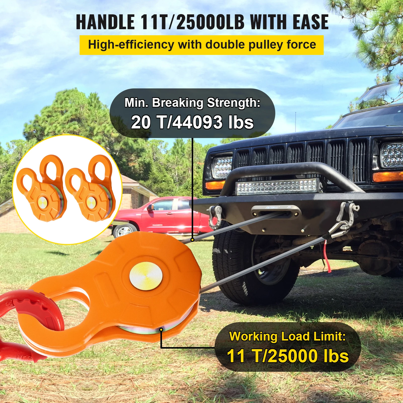 SucceBuy 2pcs 11T Snatch Block Adapt 0.55"/14 mm Synthetic Rope or Soft Shackles Winch Pulley for Tractor Truck ATV & UTV