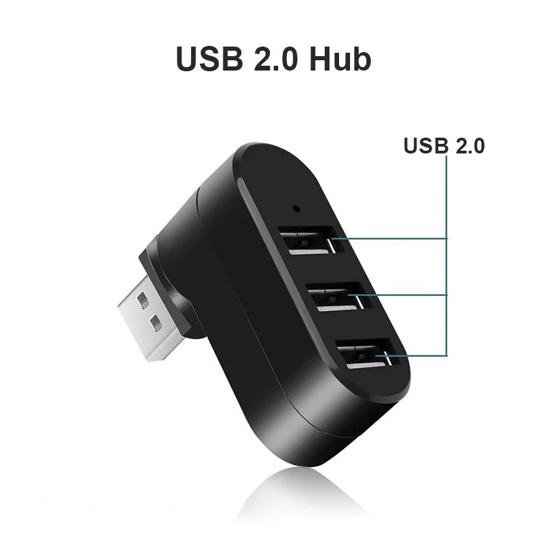 OULLX USB 2.0 HUB 180 ° Rotation Adapter Extender Mini Splitter Box 1 to 3 Ports High Speed USB 2.0 For PC Computer Laptop 6