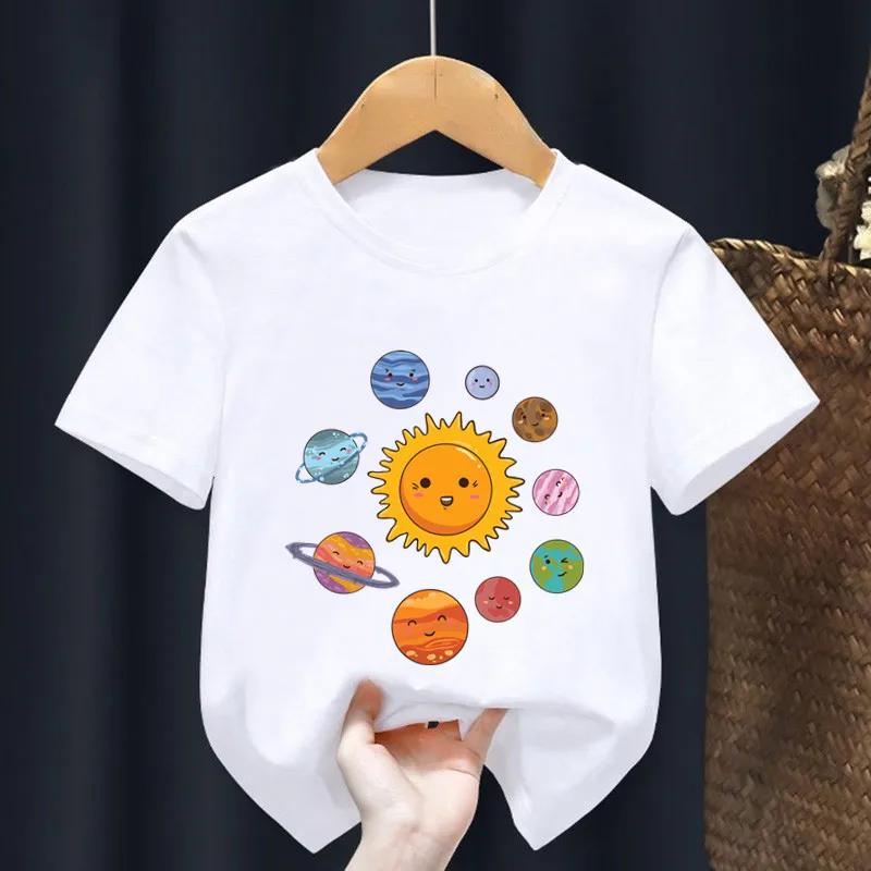 Hot Sale Planets Solar System Print Cartoon Kids T shirt Astronaut