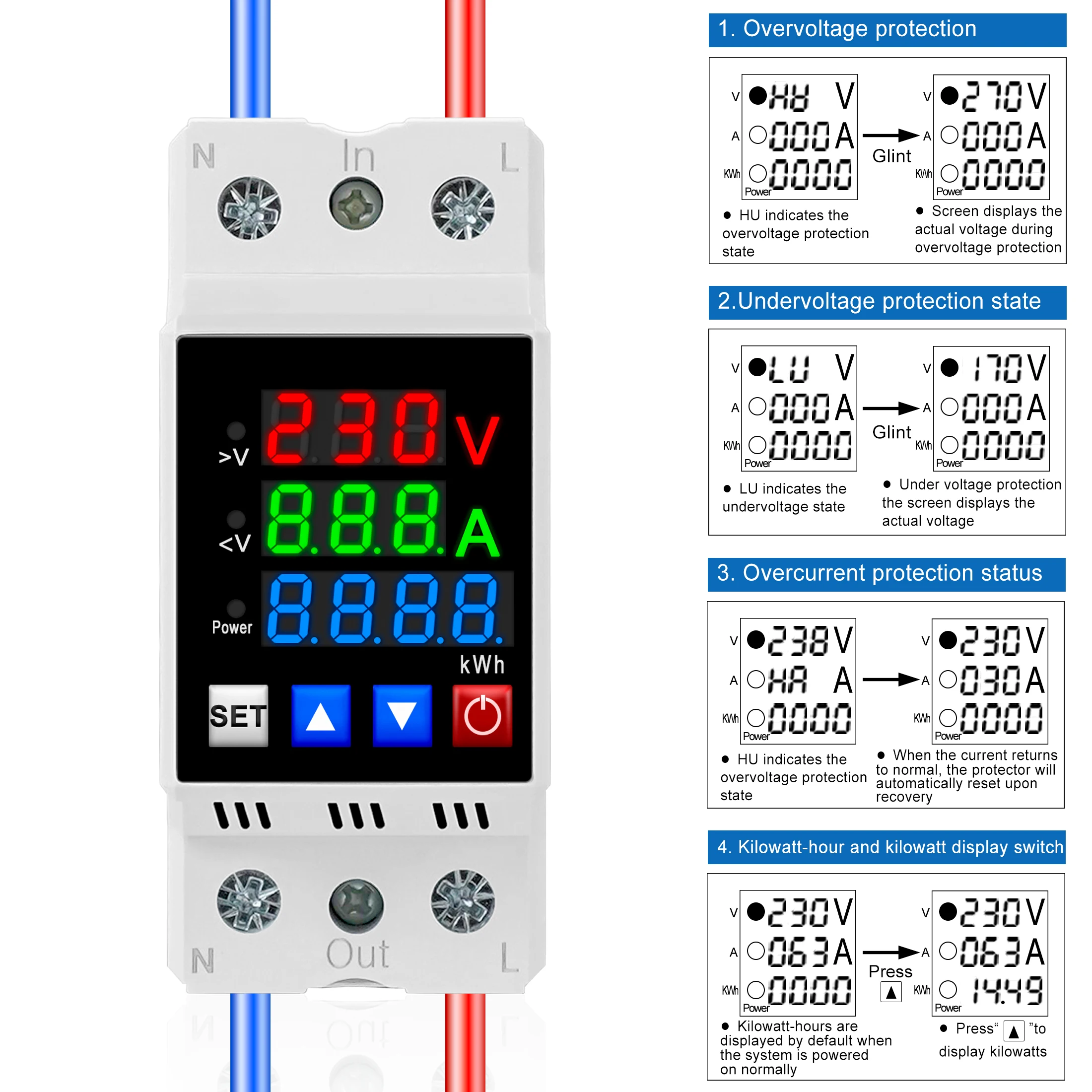 Protezione Sovratensione Con Relè Automatico - Filtro Rete 230V Per Casa E Ufficio | Guida DIN - Foto 3