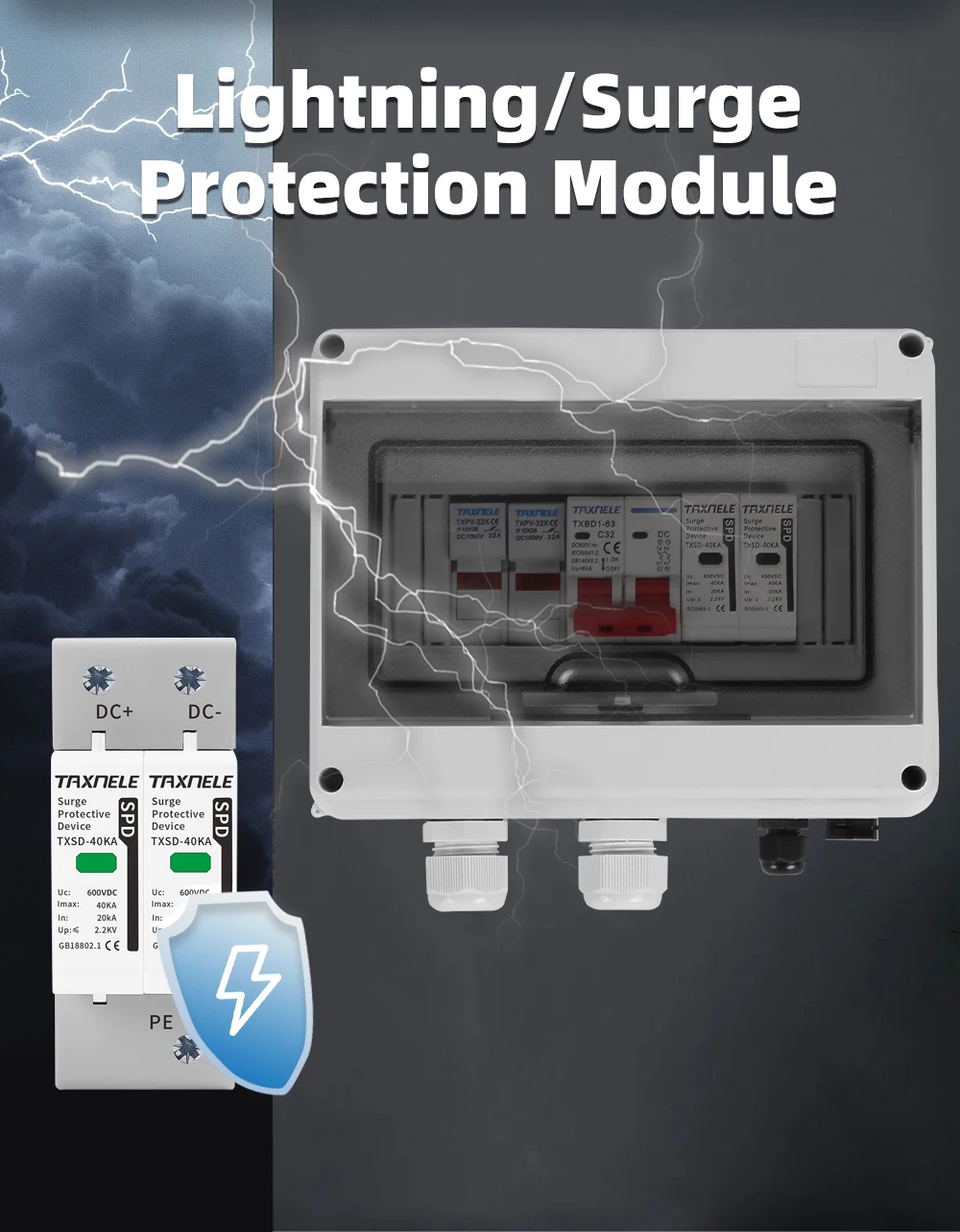 Solar photovoltaic PV DC Combiner Box Surge Lightning