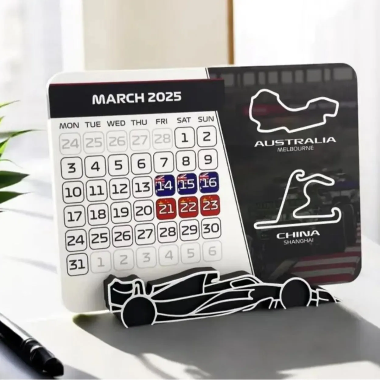 Desktop Calendar with Car Stand Racing Schedule Calendar for F1 Fans desk calendar