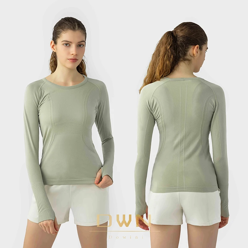 

Mesh Long Sleeve Seamless Fitness Wear Yoga Top Wear Women's Running Athletic Gym Workout Shirt With Thumb Holes