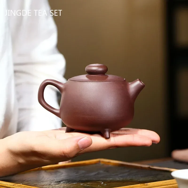Authentic Handmade Yixing Tea Pot Three-legged Purple Clay Teapot Beauty Kettle Boutique Teaware Chinese Tea Ceremony Gift 190ml