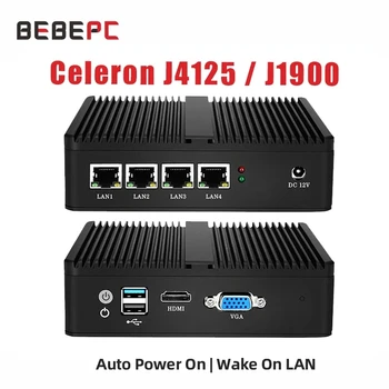 BEBEPC Mini PC senza ventola Router firewall Intel Celeron J1900 N2830 4 LAN Pfsense Ubuntu Windows 10 Computer industriale PC 1