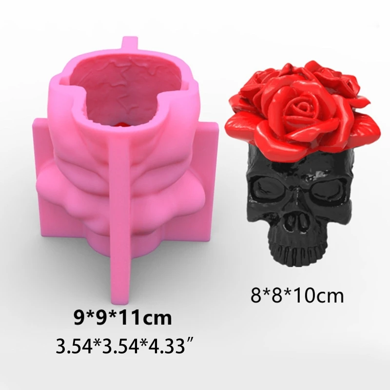 3D Rose Skull Silicone Mold Epoxy Resin Casting Mould DIY Plaster Pen Holder Tabletop Decor for DIY Crafts Making