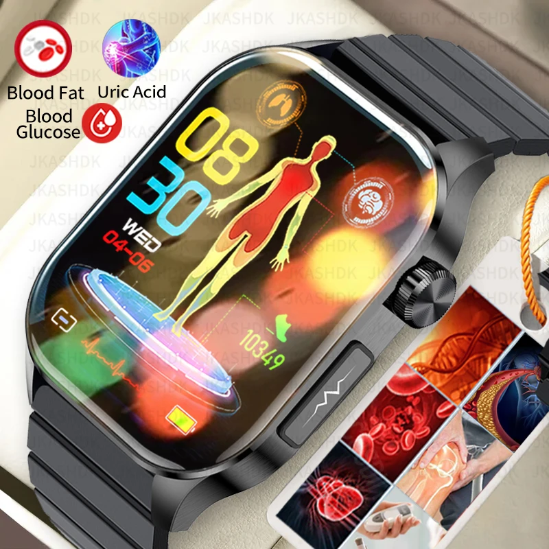 2024 New Blood Sugar Smart Watch Health Blood Lipid Monitor Dell'Acido Urico Orologio Sportivo Smart Ecg + Ppg Bluetooth Call Smartwatch Mens