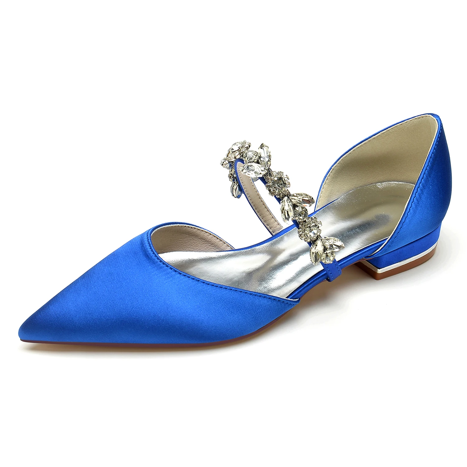 Elegant Lady Pointed toe Satin Evening Dress Flats D'orsay with Flower Crystal Strap Bridal Wedding Prom Dance Shoes Sandals 2