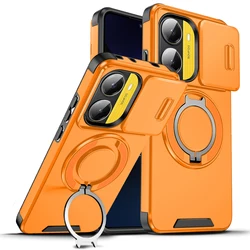 Shockproof Armor Case with Lens Protection and Car Magnetic Holder for Poco X7 Pro (YSlk-Orange)