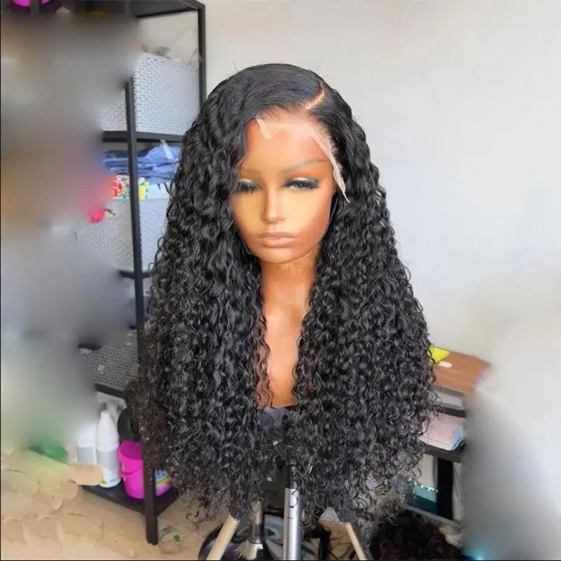 

Black 26" Kinky Curly PrePlucked Natural 180 Density Lace Front Wig For Black Women With Baby Hair Lace Frontal Wigs Daily Wig