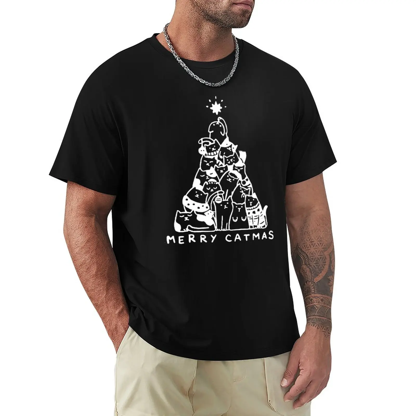 

merry catmas T-Shirt summer tops funnys T-shirts for men cotton