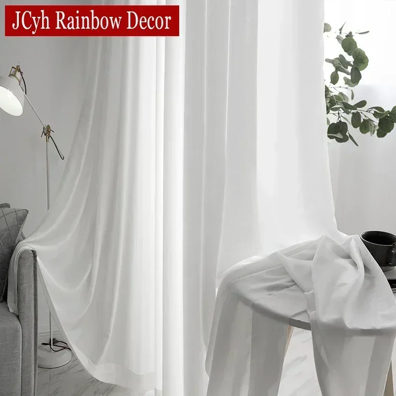 Sheer Curtains Window Curtains Decor Curtains Light Filtering Curtains White Semi Crushed Sheer Curtains Living Room Window Solid Color Long Tulle Bedroom Curtain Voile Party Drapes