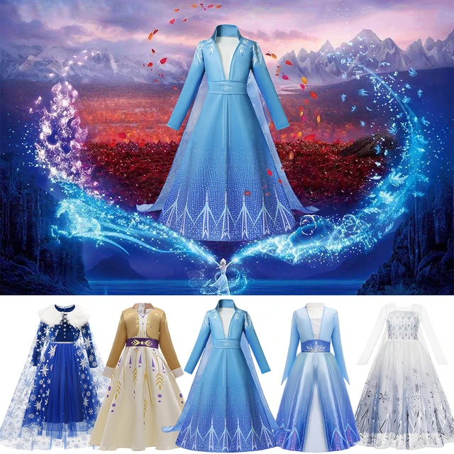 Robe princesse Elsa pour filles, costume Reine des neiges 2, vêtements de  carnaval Cosplay pour enfants, vêtements de paupières d'Halloween -  AliExpress