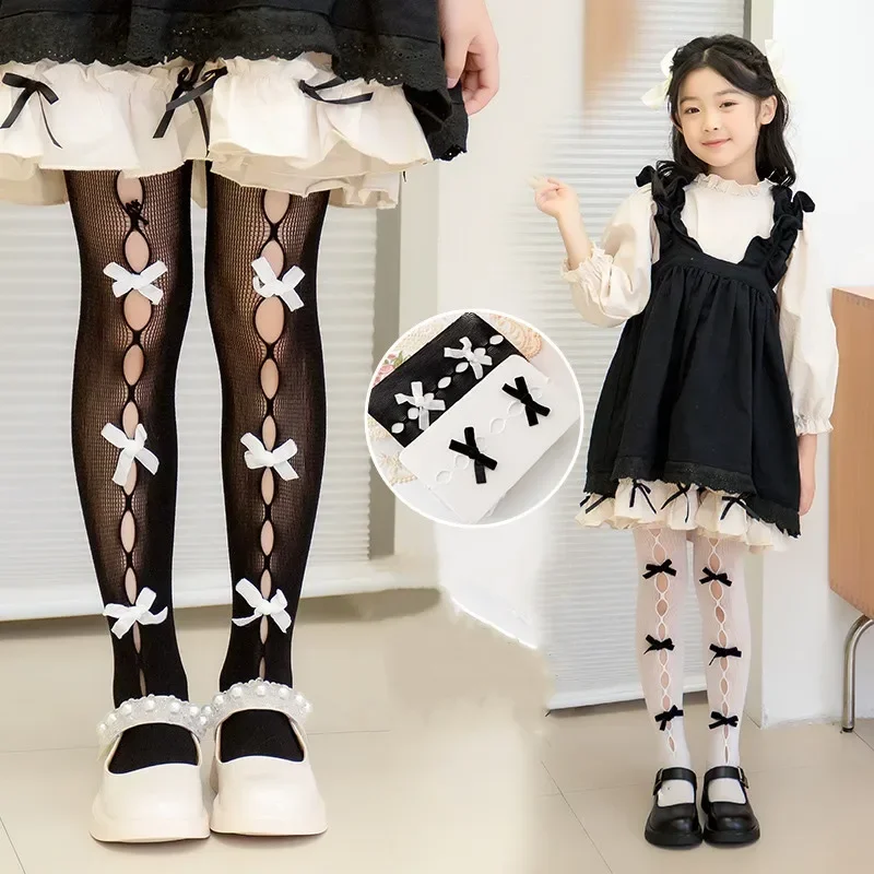 

Kids Girl Tight Retro European Style Lolita Lace Bow Pantyhose for Children Girl Summer Breathable Thin Mesh Stocking Decor Sock
