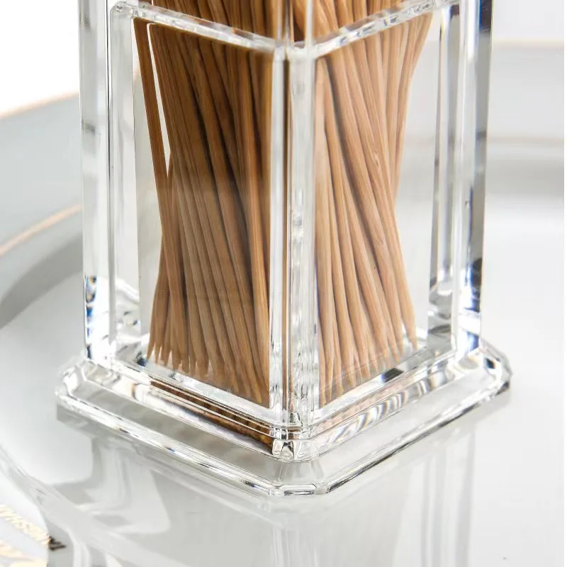 Toothpick storage box thickened acrylic transparent square portable creative convenient home living room