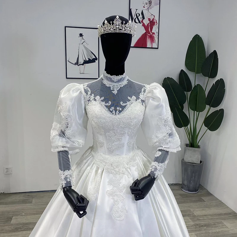 WM005 Lace Wedding Cocktail Dresses 2022 Long Sleeve Dress Women Elegant Wedding Floor Length Braid Maid Dress For Wedding שמלות 6