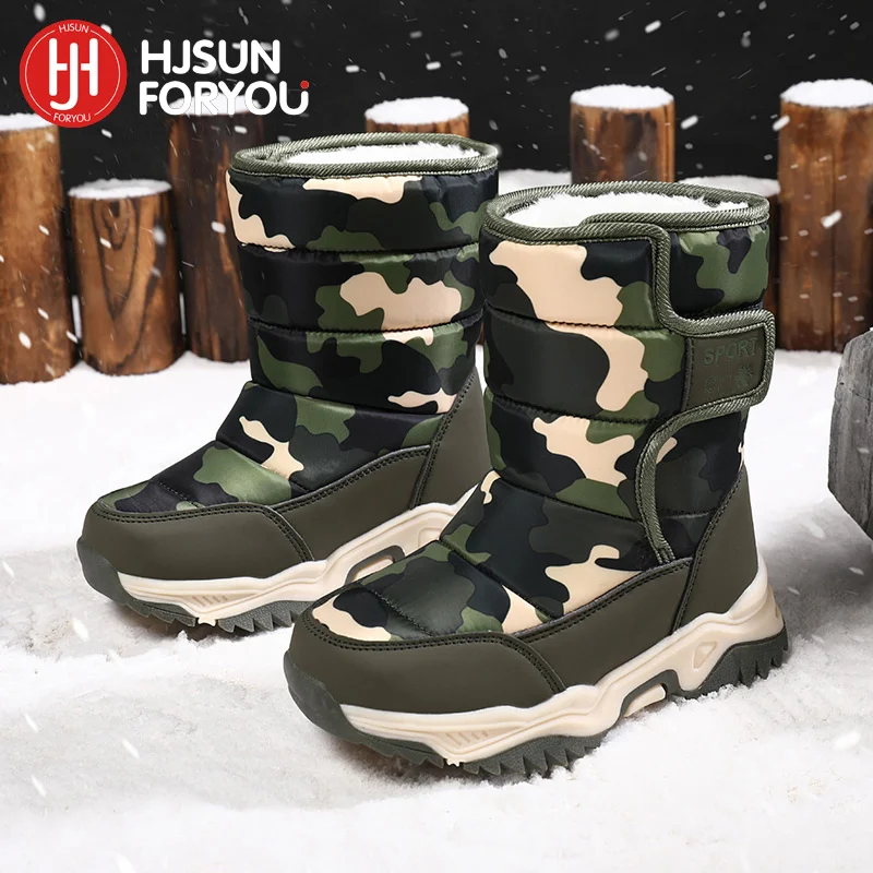 Winter Children Boots Plush Waterproof Rubber Sole Snow Boots