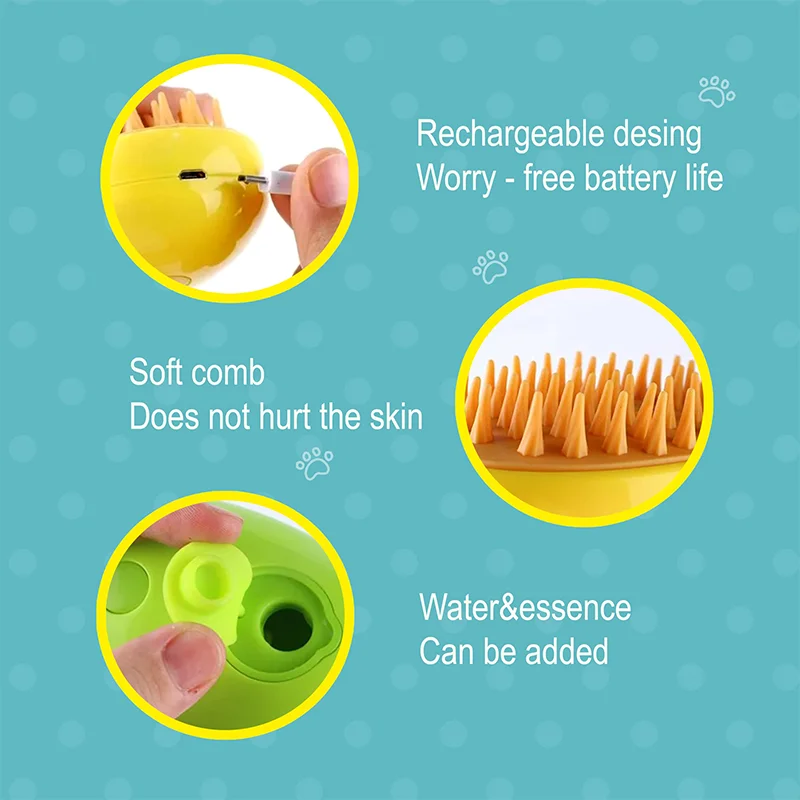 Pet Hair Brush Cat Steam 3in1 Steamy Floating Hair Brush Spray Massage Comb Rechargeable Slicker With Liquid Inlet