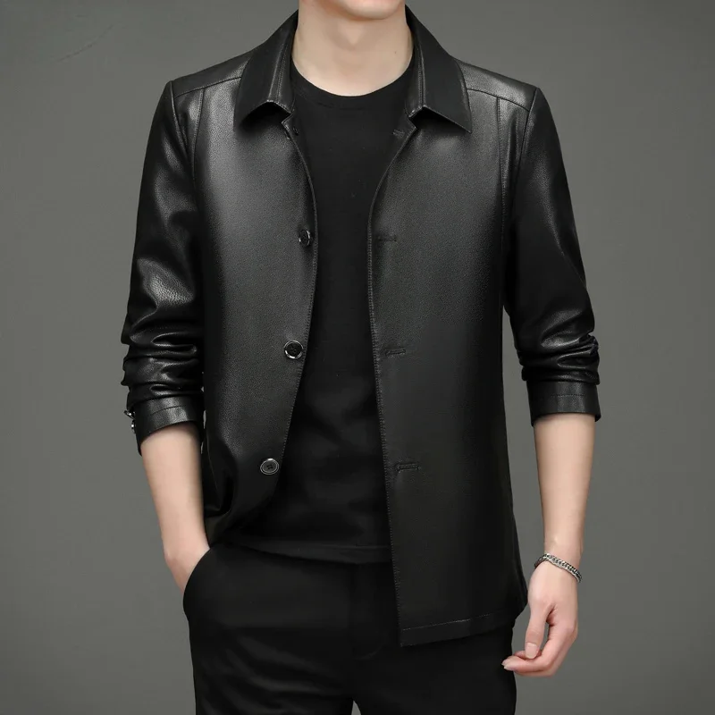 

Male Leather Jacket Winter Autumn Genuine Jackets for Men Clothing Business Casual Loose Coat Lapel Chaquetas Hombre LM