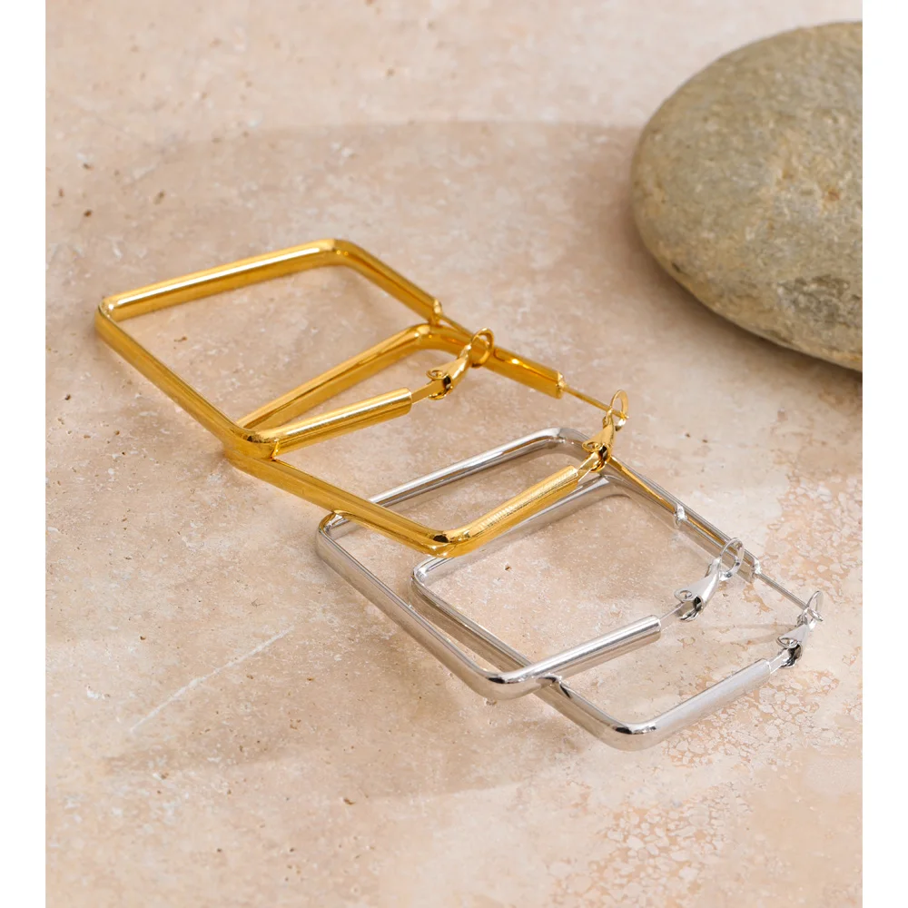Yhpup Earrings Stainless Steel Square Hollow Hoop