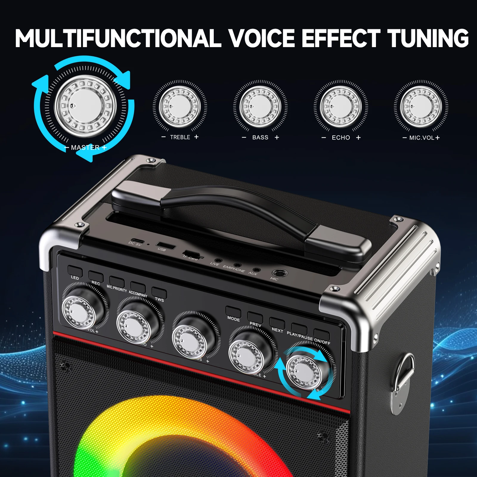 FanFun Karaoke Speaker Bluetooth Speaker with 2 Microphones and LED Light Portable Wireless Speaker Outdoor Party Speaker